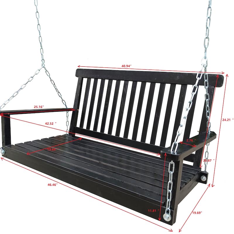 Solid Wood Porch Swing with Zinc-Plated Chains and Armrests,800lb Capacity