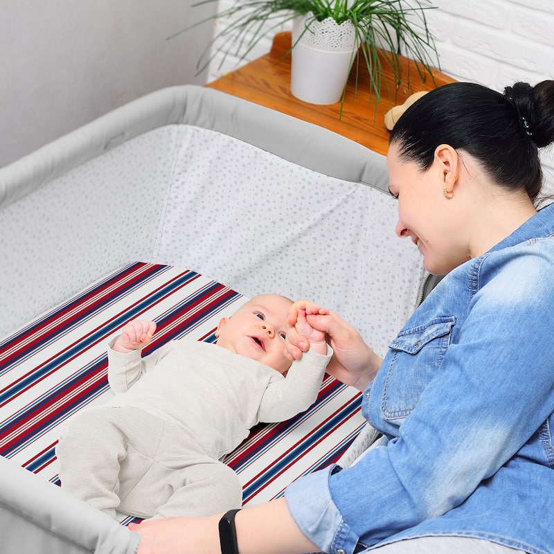 Sweet Jojo Designs Baseball Sport Boy 2 Pack Baby Bassinet Fitted Sheets Red White and Blue Stripes Striped Americana Sports