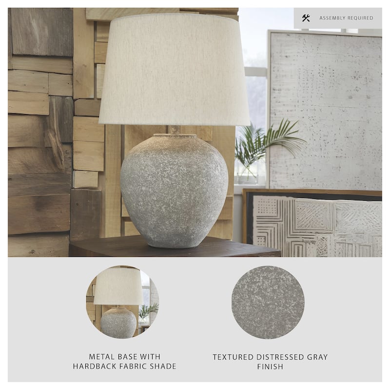 Signature Design by Ashley Dreward Distressed Gray Table Lamp - 17"W x 17"D x 25"H
