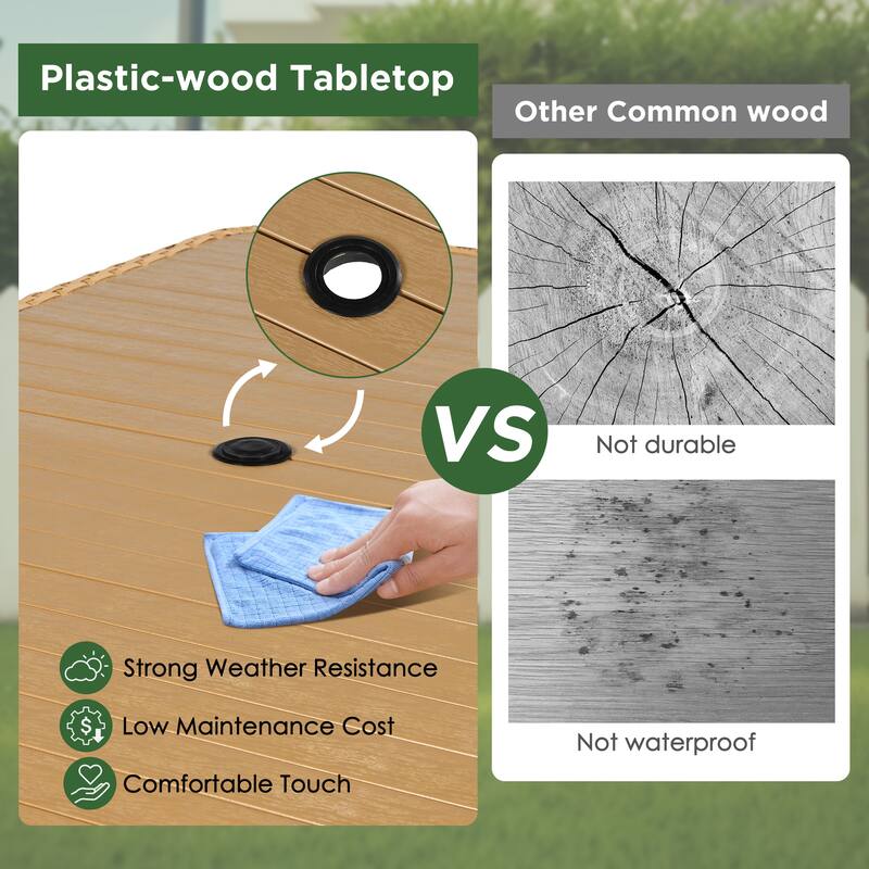 Roomfitters 59-Inch Outdoor Patio Dining Table with Polywood Top and Umbrella Hole, Rectangular Table
