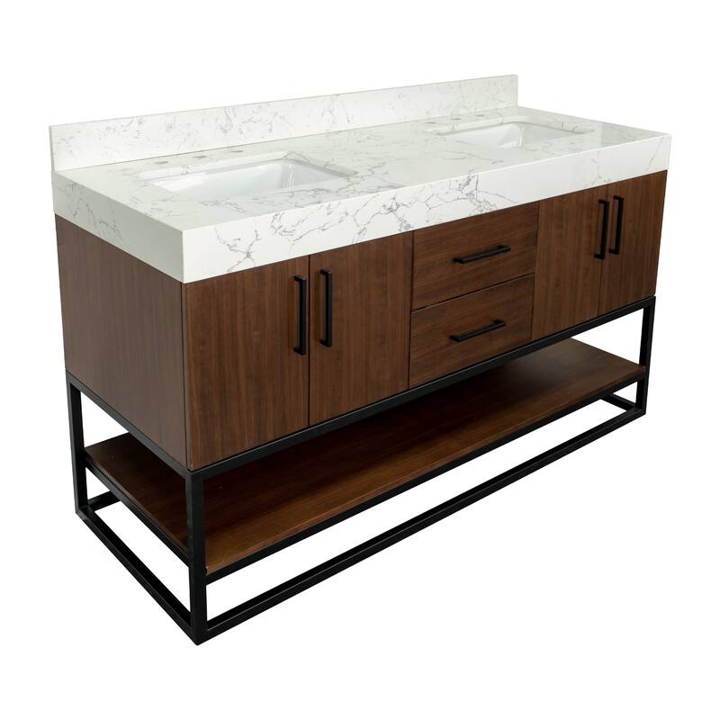 KitchenBathCollection Ellis 60" Double Bathroom Vanity with Engineered Marble Top