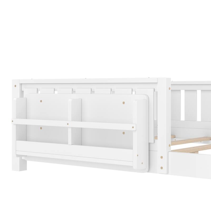 Montessori Floor Bed Low Profile Kids Bed with Rails & Bookshelf