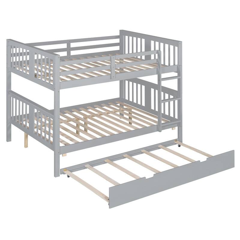 Full over Full Bunk Bed with Twin Size Trundle and Ladder-Gray