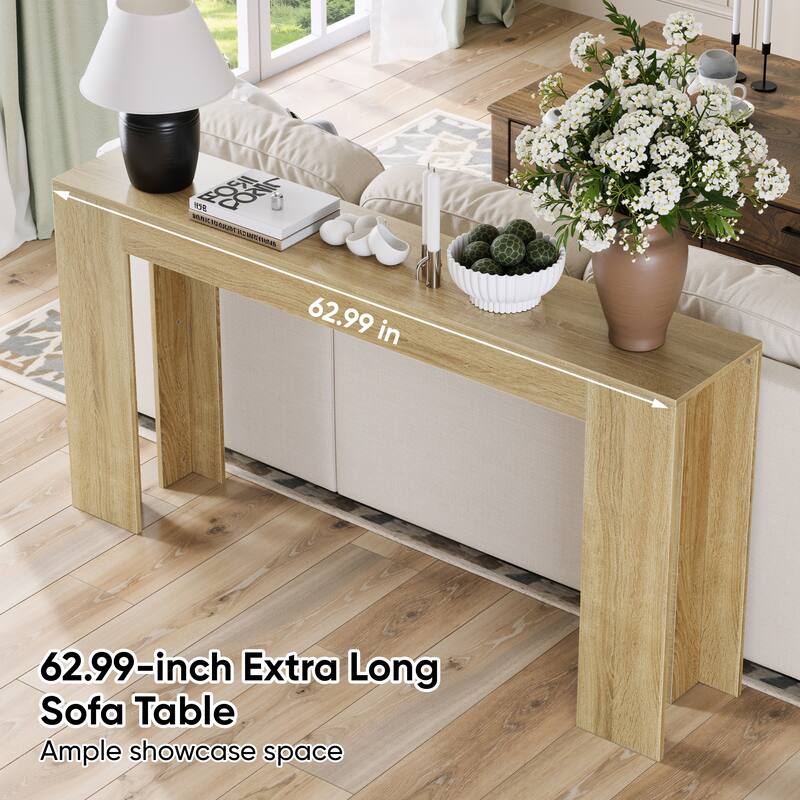 62.99-inch extra-long entryway table, farmhouse sofa table behind the sofa, decorative table for narrow entrances