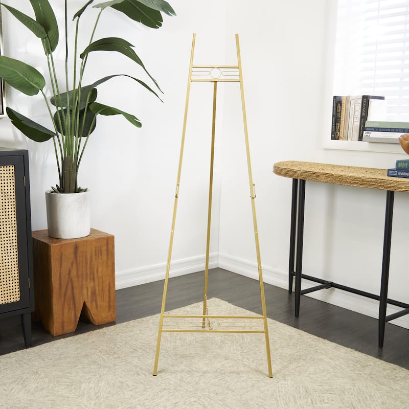 Metal Geometric Tall Adjustable 3 Tier Display Easel with Chain Support - Black or Gold - Roche River Decor