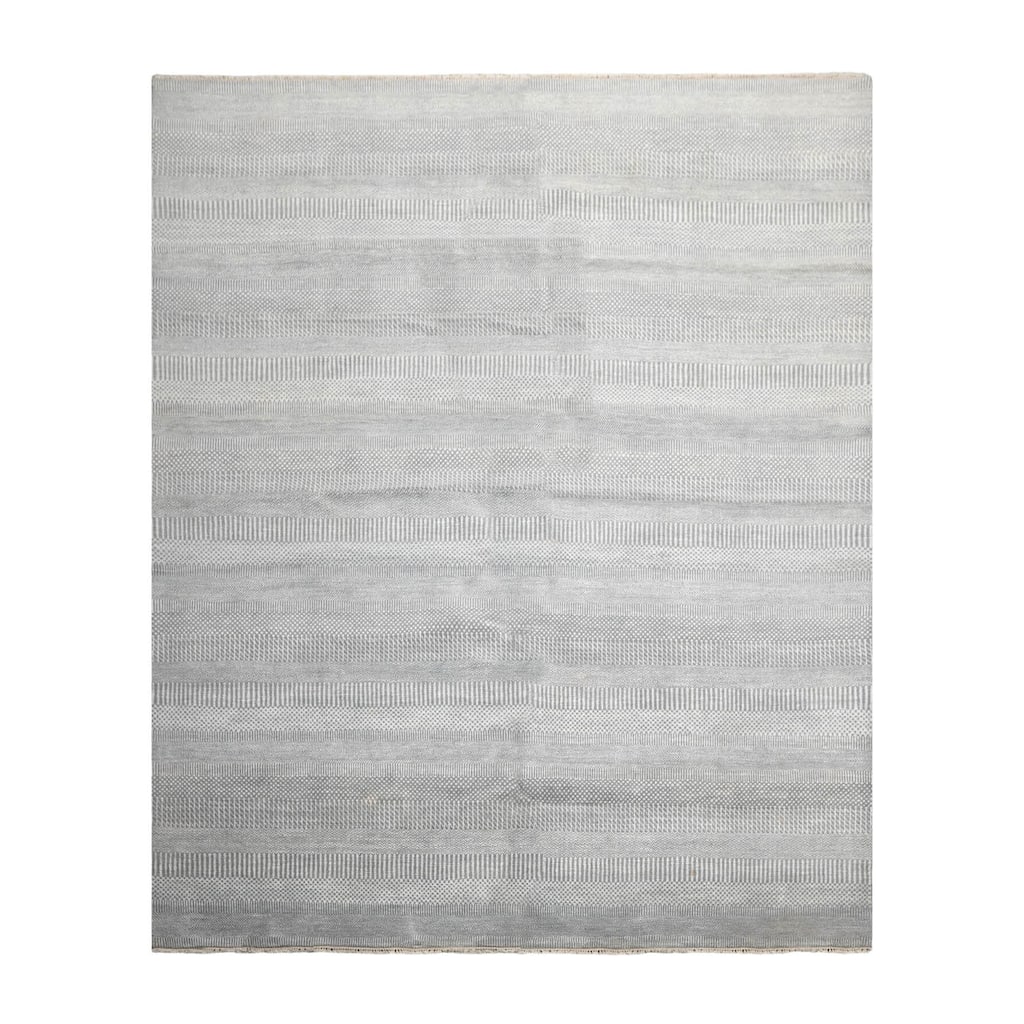 Hand Knotted Gray,White Tibetan 100% Wool Modern Oriental Area Rug - 8' 2'' x 10' 1''