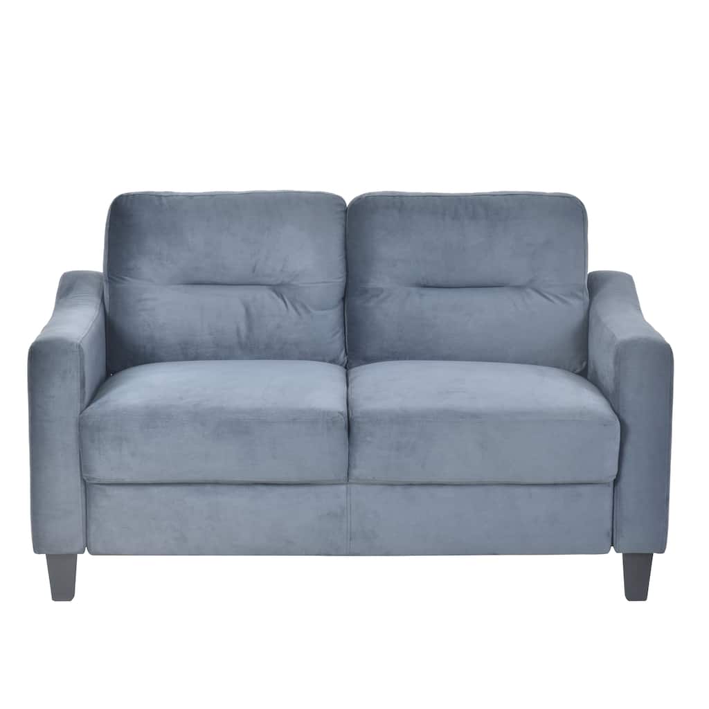 Luxurious Velvet Upholstered Sofa for Apartment, 2 Seater Couch with Square Armrests, Gray Living Room Loveseat Sofa
