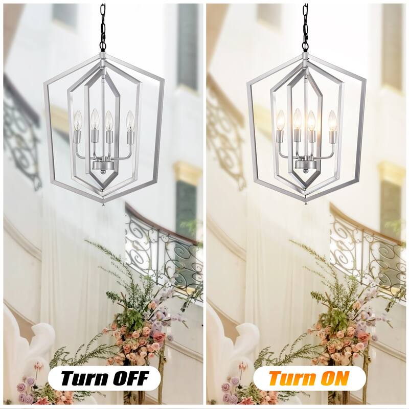 Anmytek 4-Light Farmhouse Cage Chandelier Black Silver Adjustable Height E12 Bulbs Not Included