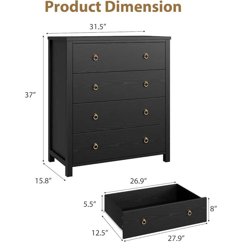 Rattan Dresser Storage Cabinet for Bedroom Living Room, Black