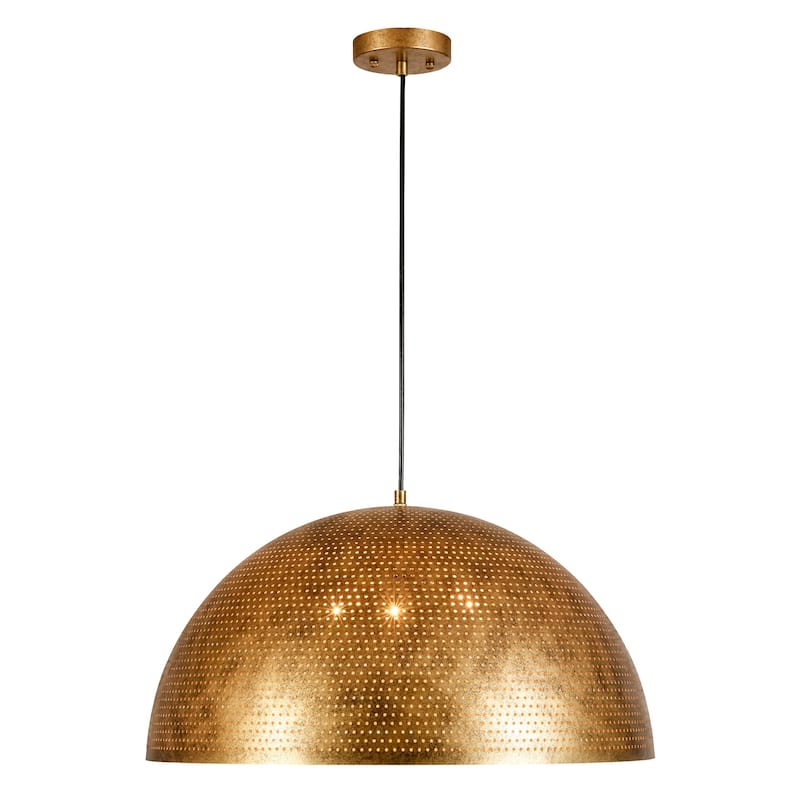 Rennnsan 3-Light Gold/Black Perforated Gold/Black Dome Pendant Light for Kitchen Island Dining Room