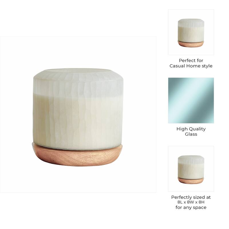 Glass and Wax Starry Sky Decorative Candle Wood Base - 8" White - 8" x 8" x 8"