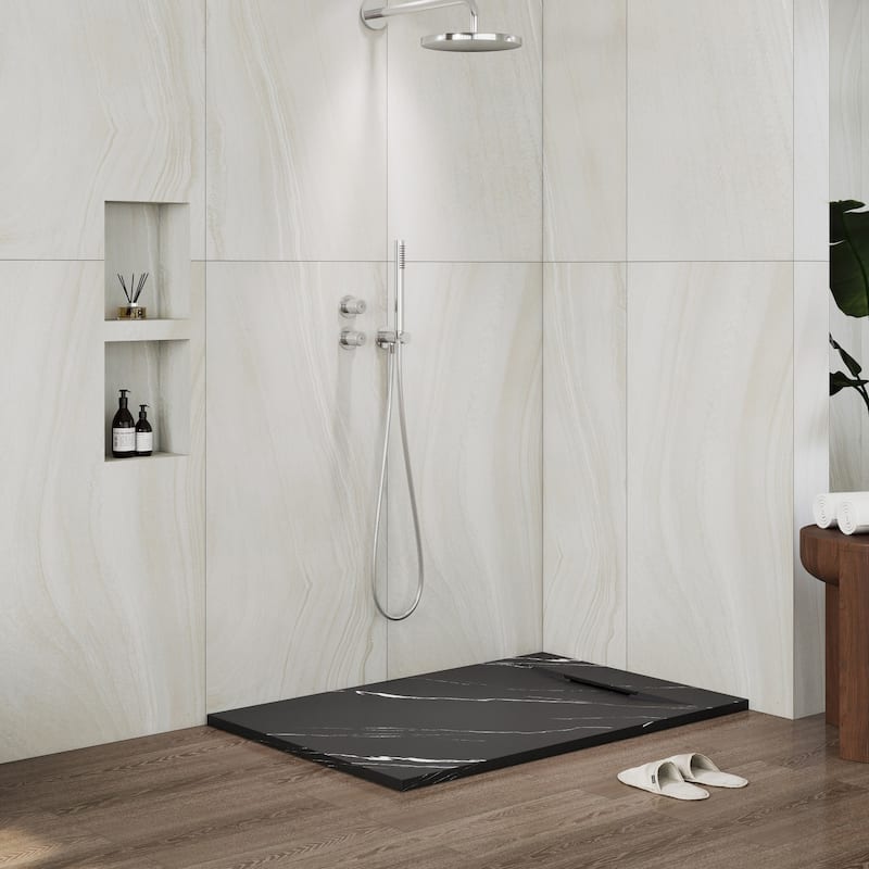 SMC Alcove Shower Pan Base with Reversible Drain, Low Profile, Wheelchair Access, Slip-Resistant, cUPC Certified