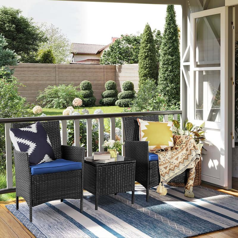 Vrakae 3 Piece Patio Rattan Wicker Furniture Set