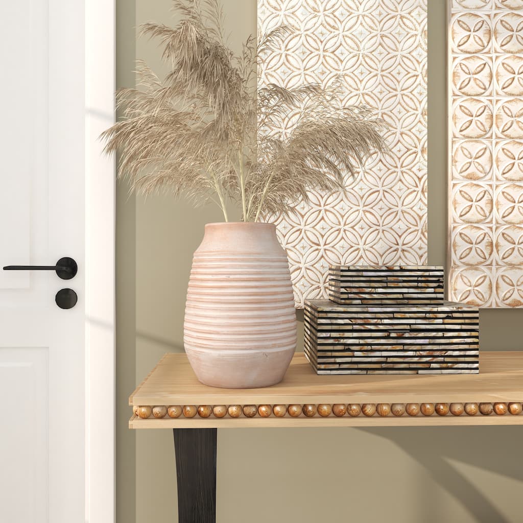 Pink Ceramic Whitewashed Ribbed Decorative Vase