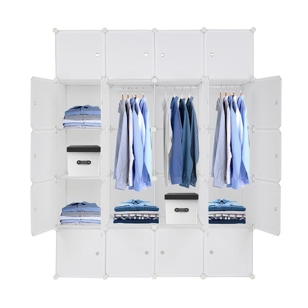 8 12 16 20 Cube Organizer Stackable Plastic Cube Storage Closet Cabinet With Hanging Rod White Overstock 33397516