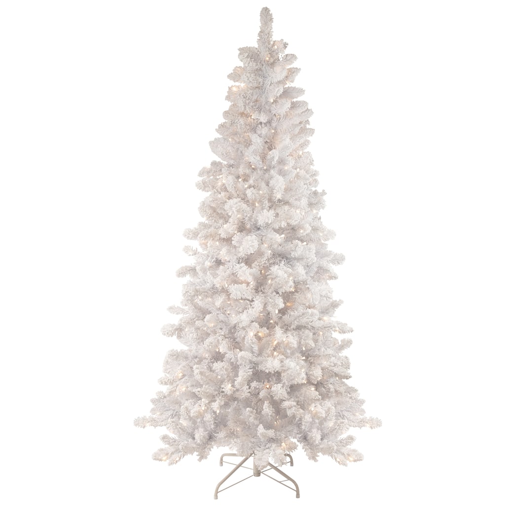 6.5' Medium Flocked Norway Pine Artificial Christmas Tree white LED - 6.5 Foot