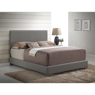 Queen Size Faux Leather Panel Bed with Foam Support