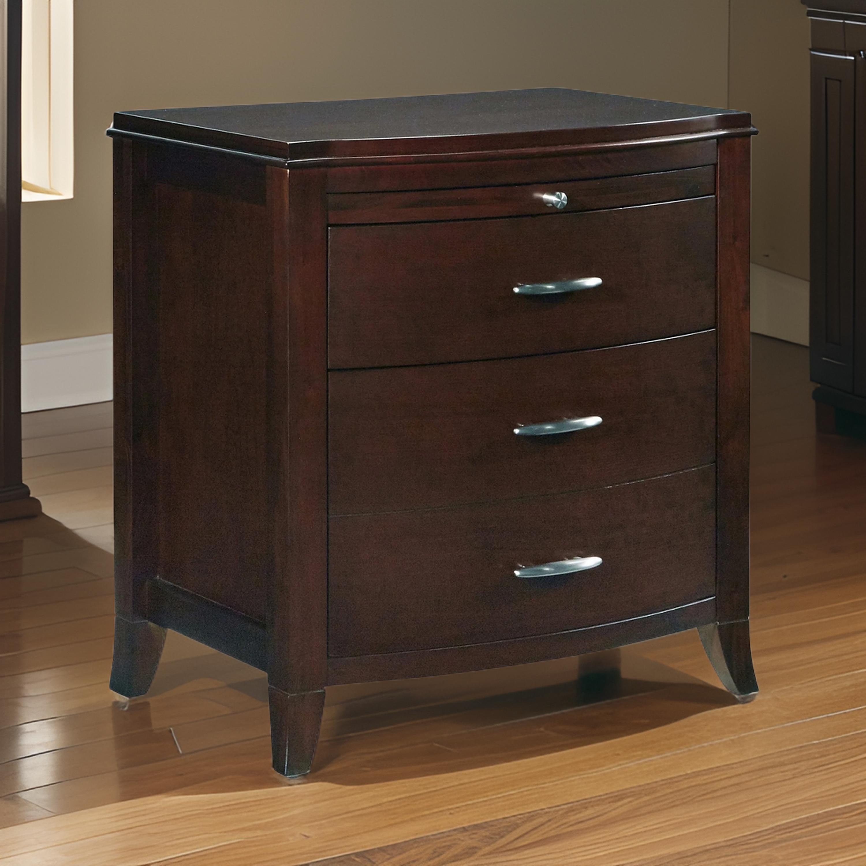 Wooden Nightstand with Charging Station, Brown