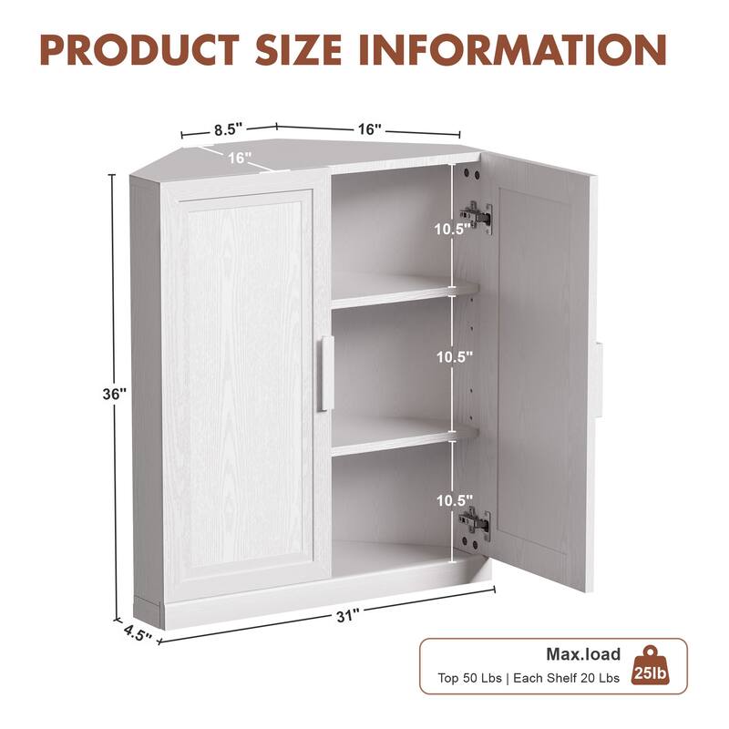 Corner Cabinet Wooden Corner Storage Organizer Cabinet with Adjustable Shelves