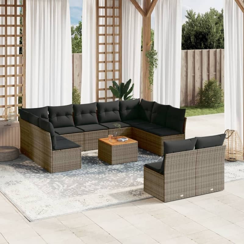 vidaXL Patio Sofa Set with Cushions Outdoor Furniture 12 Piece Poly Rattan - 24.4 x 24.4 x 27.2 - Grey