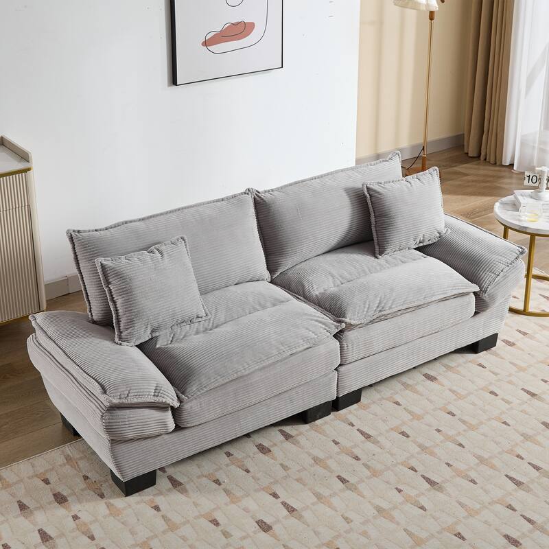 Corduroy Sofa Sleeper Loveseat with Pillows - Light Grey, 84x32x32 inches