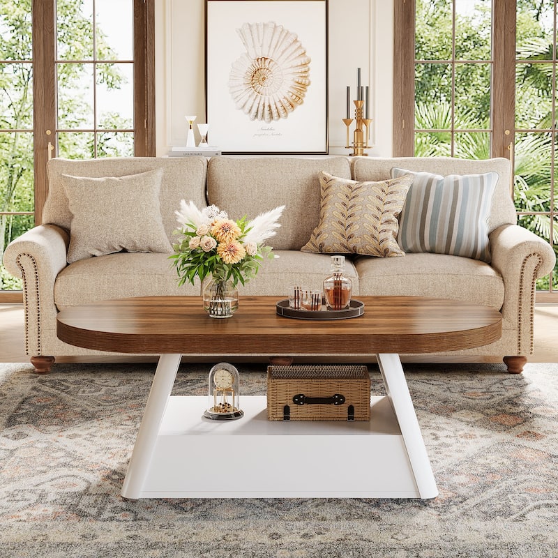 47 Inches Coffee Table with 2-Tier Storage for Living Room - 23.62" D x 47.24" W x 17.72" H