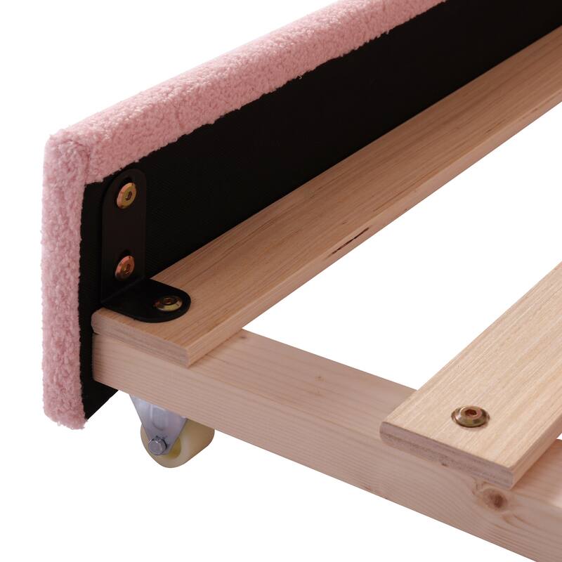 Pink Twin Size Upholstered Daybed with Light Stripe Design and Trundle