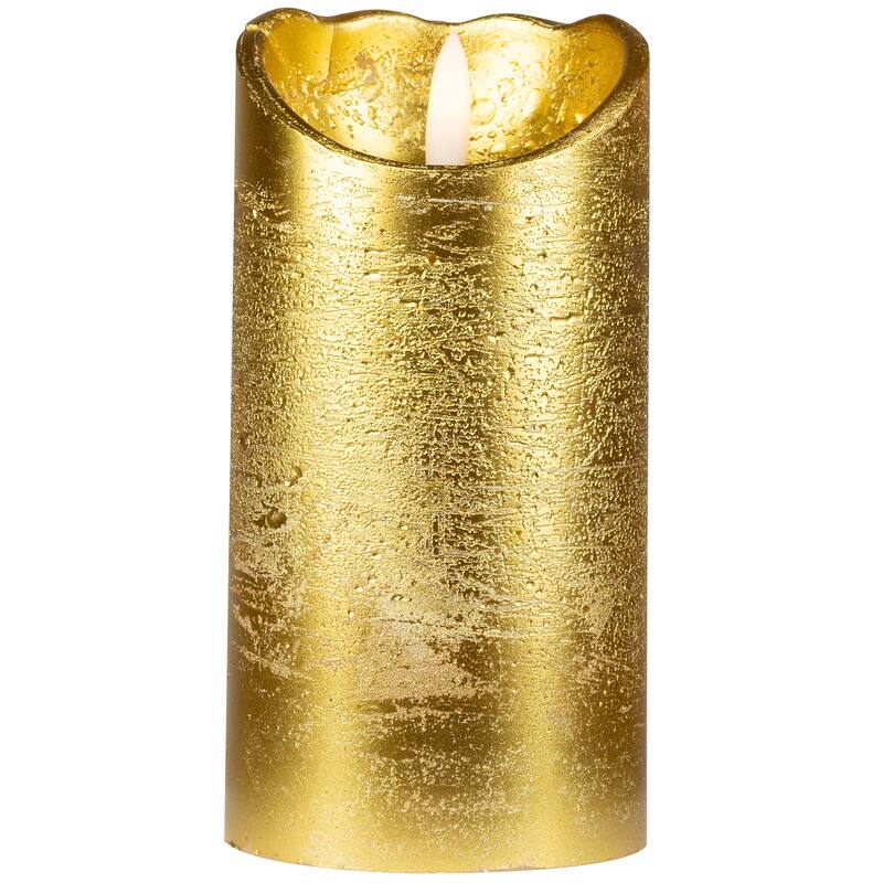LED Lighted Flameless Flickering Pillar Christmas Candle - 6" - Gold