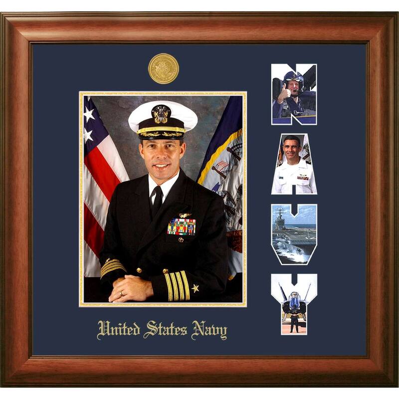 Patriot Frames Navy 8x10 Portrait Walnut Frame Gold Medallion