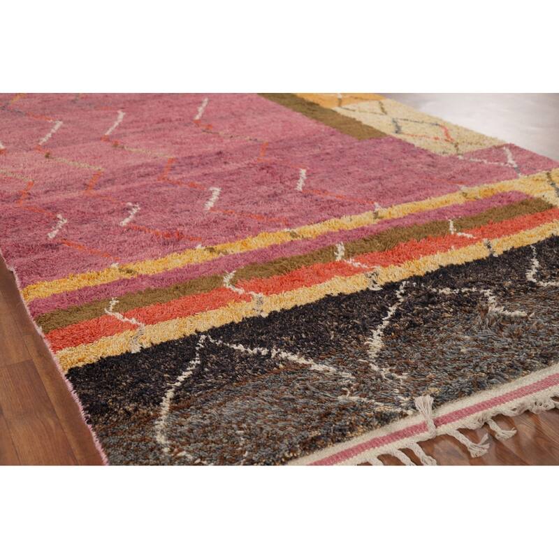 Pink Moroccan Oriental Area Rug Handmade Wool Carpet - 5'10" x 9'8"