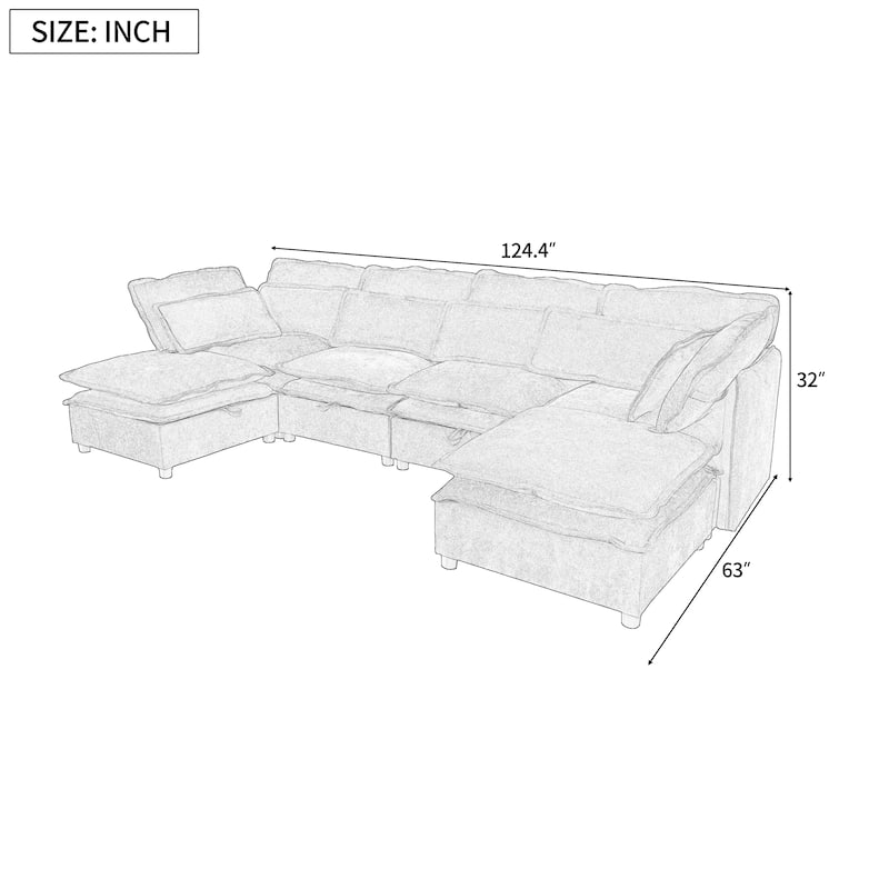 Roomfitters U-Shaped Modular Sectional Sofa with Storage, Convertible 6-Seater Couch for Living Room