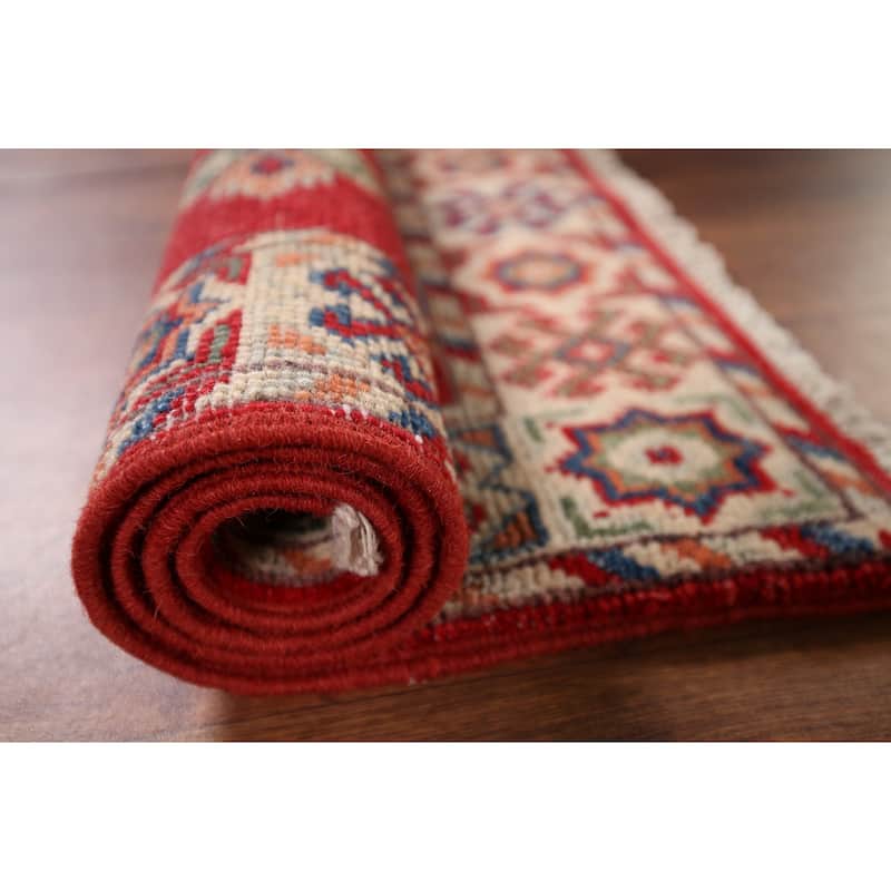 Geometric Red Kazak Accent Rug Handmade Wool Carpet - 2'0" x 2'11"