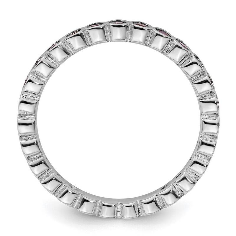 Curata 925 Sterling Silver Bezel Polished Patterned Stackable Expressions Amethyst Ring