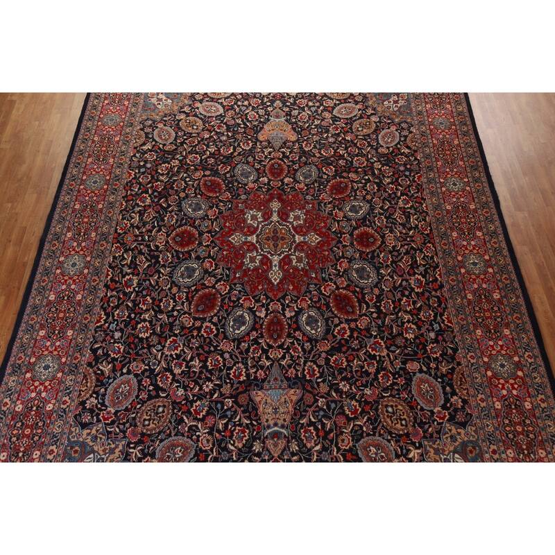 Handmade Vegetable Dye Kashmar Persian Large Rug Navy Blue Wool - 11'5" x 16'0"