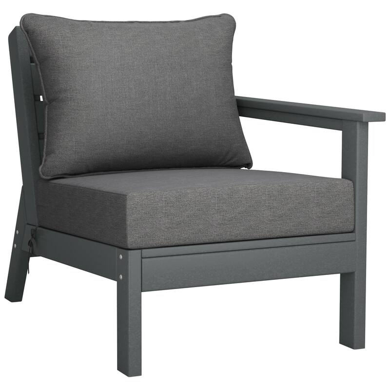 Birchwood All Weather HDPE Outdoor Patio Deep Seating Gray Right Arm Facing Chair With Cushions (1-Piece)