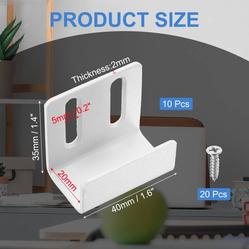 10 Pcs Stainless Steel Tile Hanger, Adjustable Bracket - White - 20mm