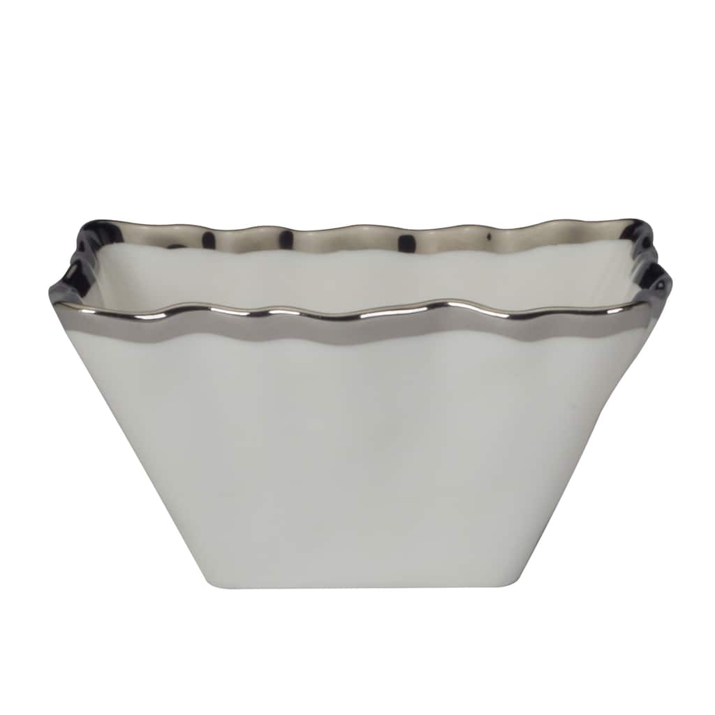 Certified International Regency Silver 14 oz. Square Snack/Dessert Bowls, Set of 4 - 5" x 5" x 2.5"
