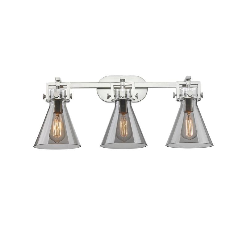 Innovations Lighting 411-3W-12-27 Newton Cone Vanity Newton Cone 3 - Satin Nickel / Plated Smoke