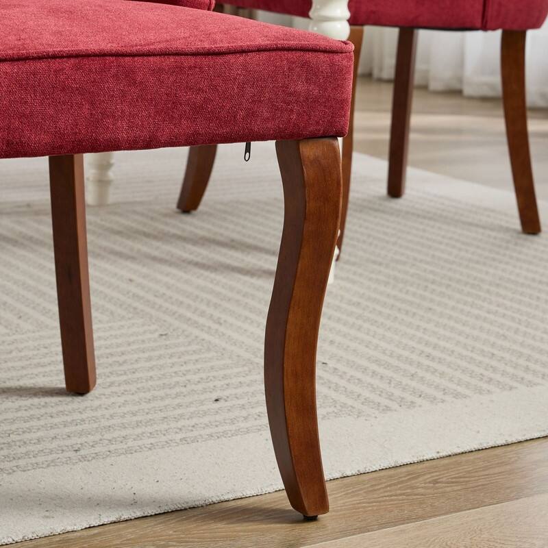 Set of 2 Modern Fabric Dining Chairs with High Backrest & Plush Cushioning - Curved Solid Wood Legs, Adjustable Balance