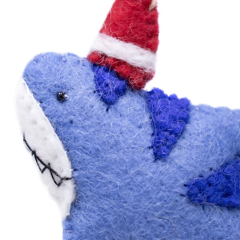 Shark Santa Handmade Felt Ornaments, Set of 2