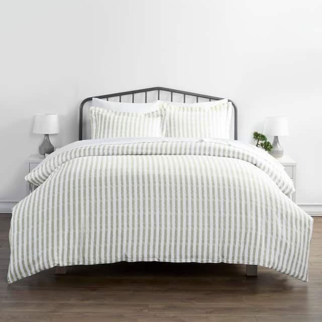 Soft Essentials Rugged Stripes Ultra Soft Oversized 3-piece Duvet Cover Set - Sage - Full - Queen