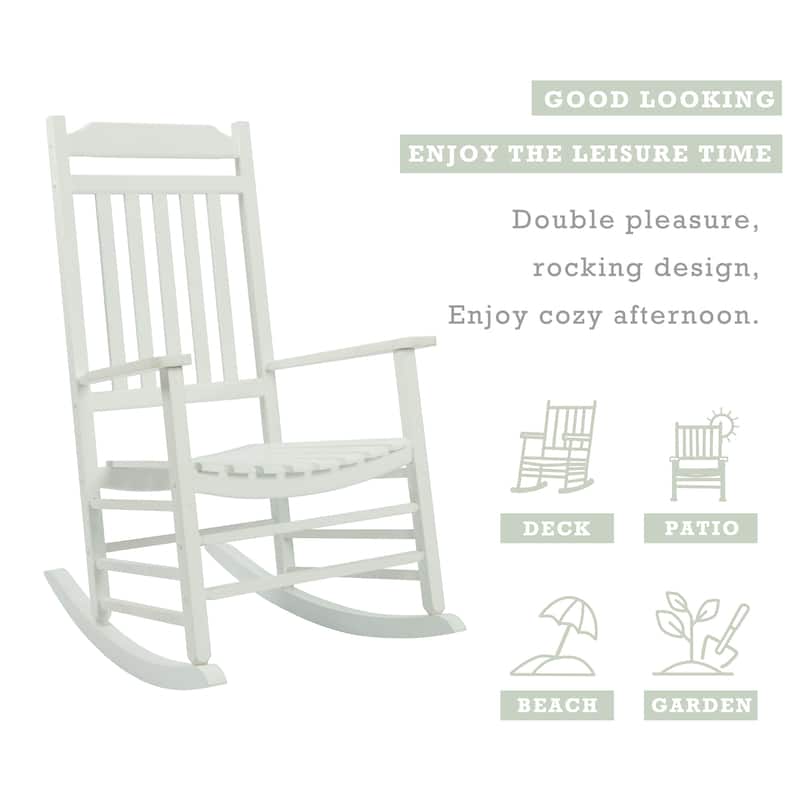 Kozyard High Back Slat Solid Wood Porch Rocking Chair