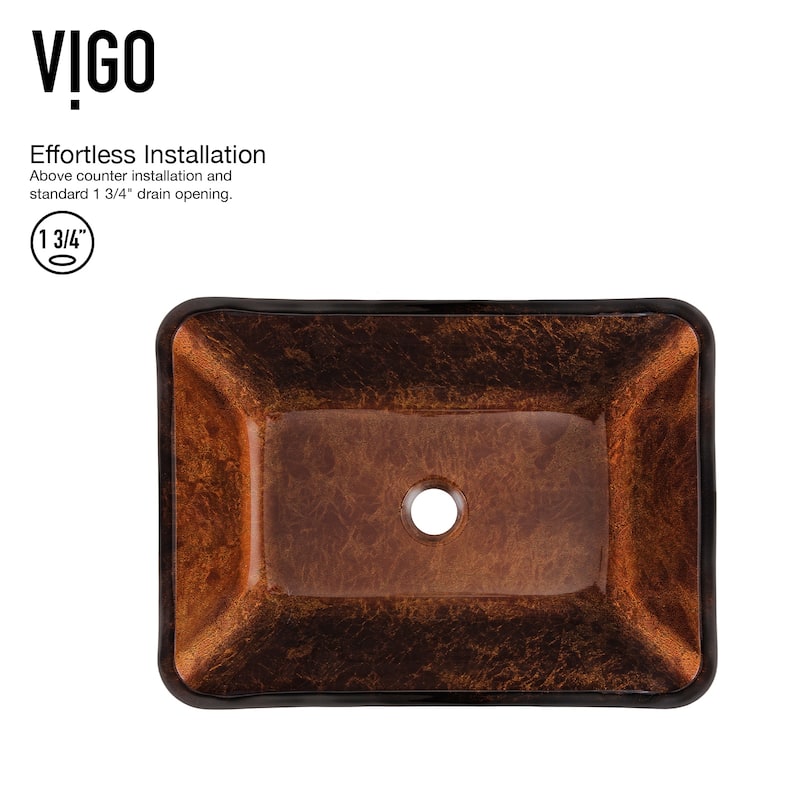 VIGO Donatello 18"L x 13"W x 4"H Glass Rectangular Vessel Bathroom Sink