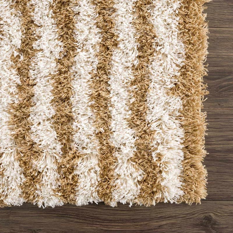Hauteloom Calup Living Room, Bedroom Area Rug - Plush Pile - Camel, Ivory - 5'3" x 7'3"