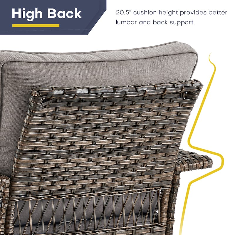 Gymojoy Rattan Chair with Patio Sofa Coffee Table Set - Brown