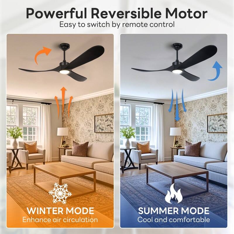 Indoor/Outdoor Ceiling Fan with Remote Control, 3-Blades Solid Wood Ceiling Fan for Bedroom Living Room