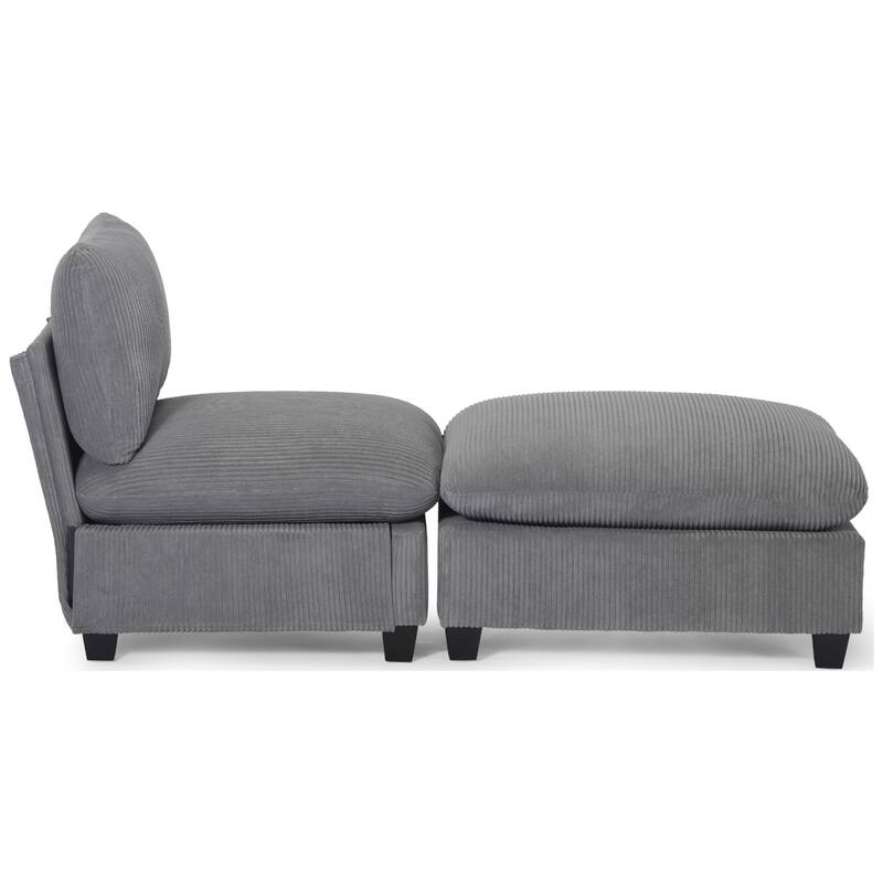 Hamilton Corduroy Upholstered Single Sofa Chair with Ottoman