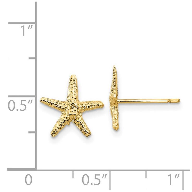 Curata 14k Yellow Gold Textured 11mm Starfish Post Earrings