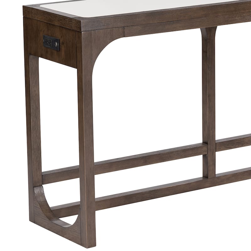 Furniture of America Laria Modern Quartz Stone Top Dark Walnut Sofa Table with USB Ports