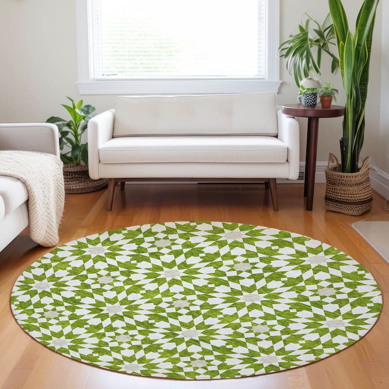 Premium Washable Super Soft Modern Mosaic Mayfield Rug - Lime - 8' x 8' - Round